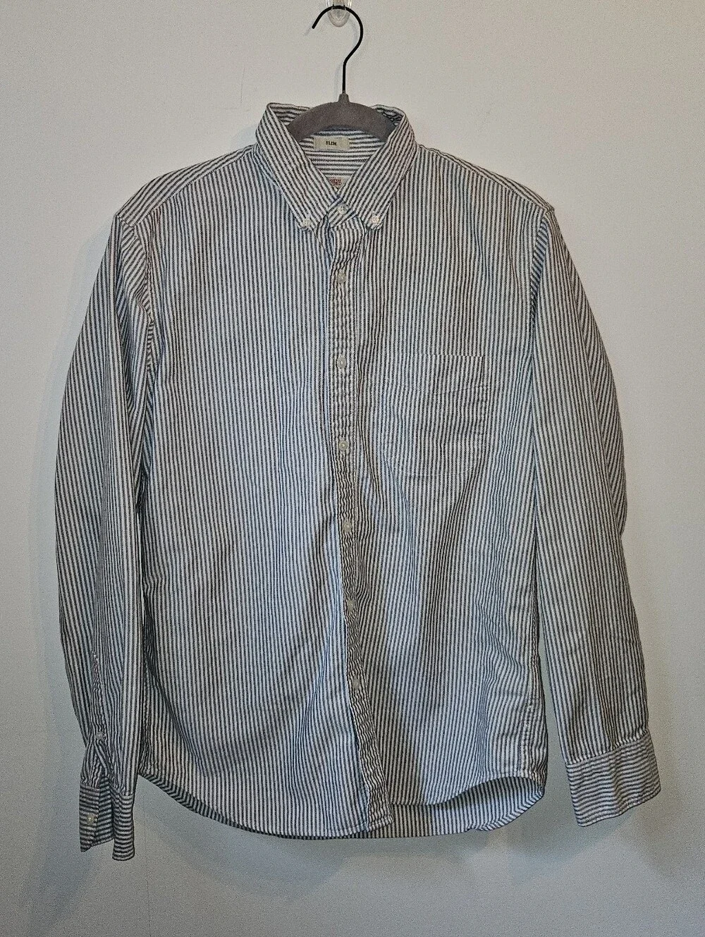 J.Crew Striped Cotton Button Up White and Gray Slim Fit Medium